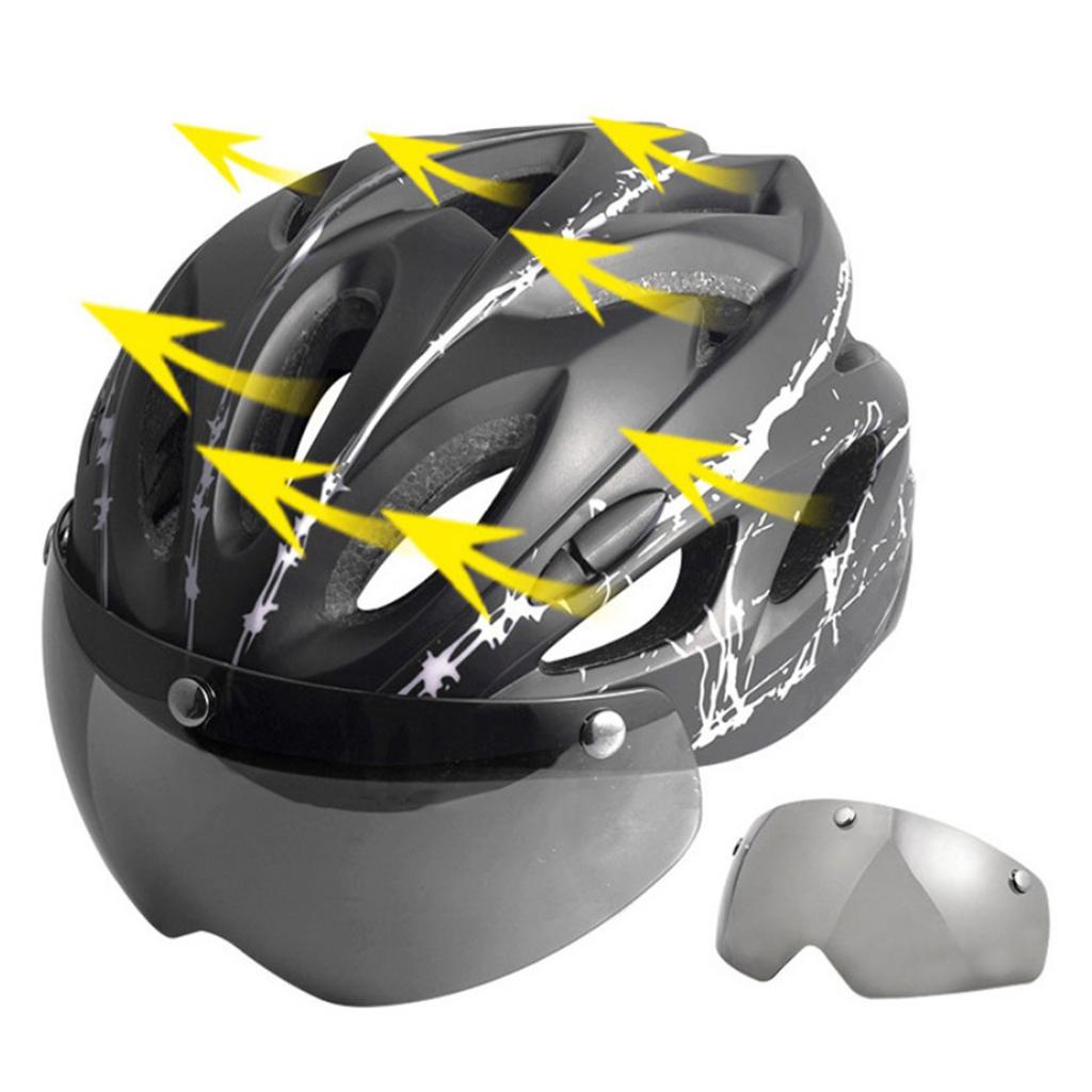 Adult Bike Helmet Women Men Bicycle Helmet with Magnetic Goggles Black Red