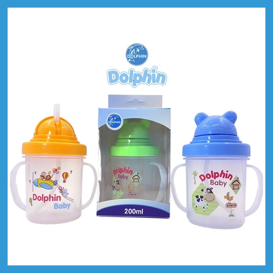 Bình uống nước PP Dolphin, có ống hút Silicone 200ml - DP023