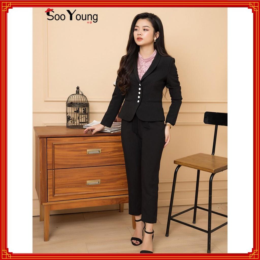 VEST đen cổ bẻ cúc bọc-V191022D-Sooyoung