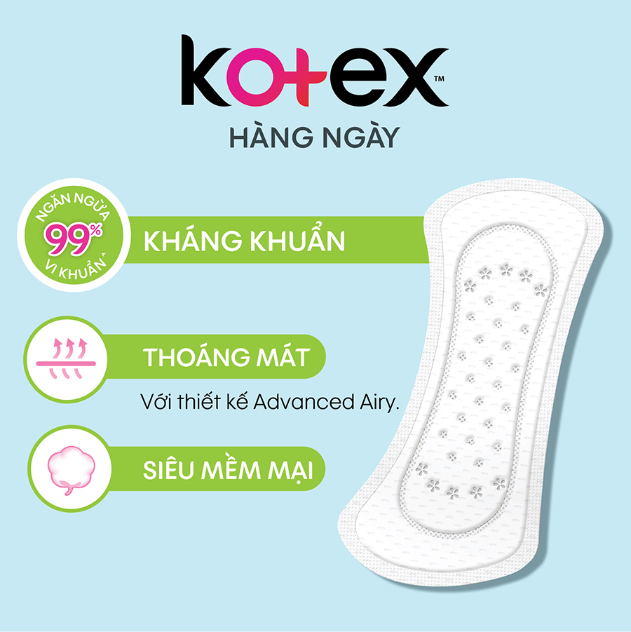 Combo 8 Gói Băng Vệ Sinh Kotex Hàng Ngày Kháng Khuẩn - Mỗi Gói 20 Miếng- Mẫu mới