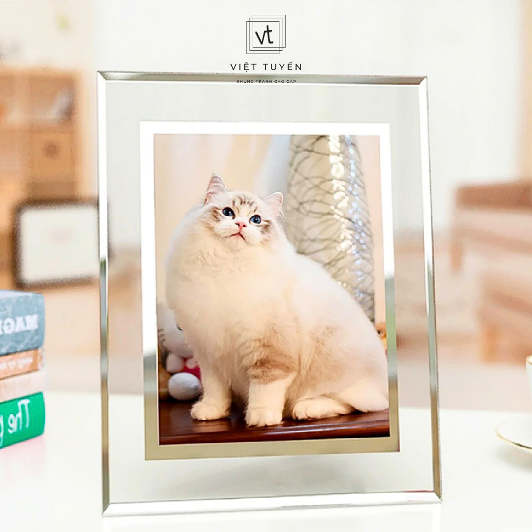 Khung ảnh, khung hình Mặt Kính Pha Lê viền bạc 13x18cm - 15x21cm - 21x30cm, Decor bàn học, nơi làm việc, lưu kỉ niệm Việt Tuyến