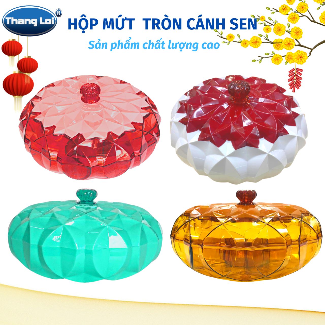 Hộp mứt hình tròn 5 ngăn cao cấp