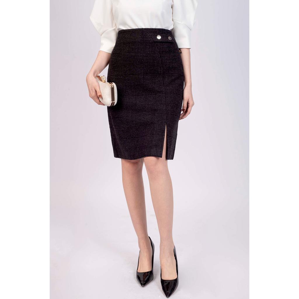 Chân váy dạ kẻ, đính cúc ở cạp MMOutfit J0920394