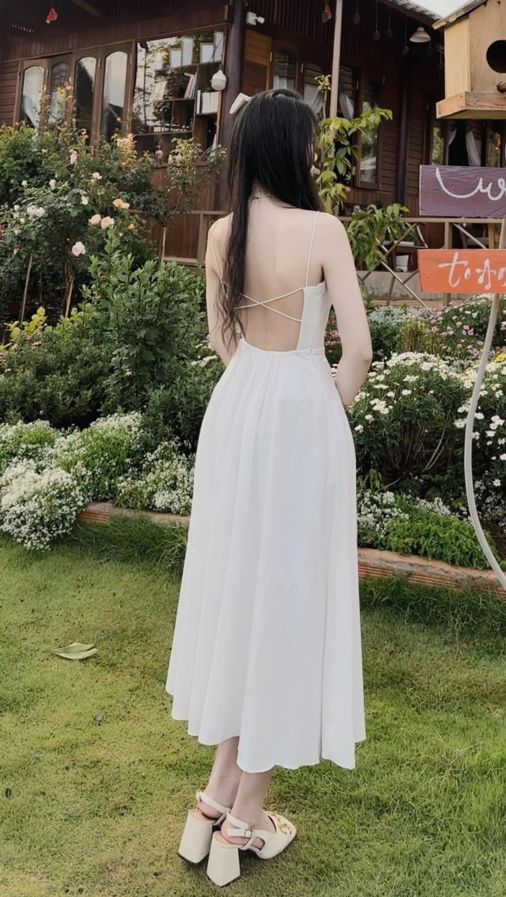 Đầm maxi đan dây lưng đầm 2 dây maxi hở lưng