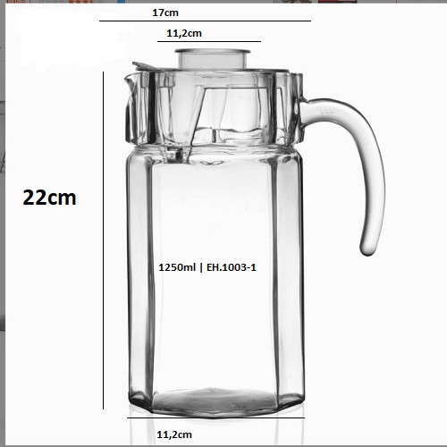 Bình Nước Thủy Tinh Delisoga Pitcher Hexago 1250ml  | EH.1003-1 , Thủy tinh Cao cấp