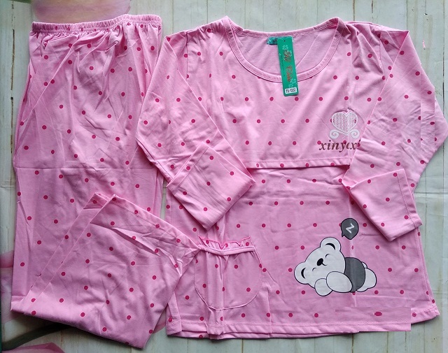 Đồ bộ sau sinh cotton dáng dài tay dài có form to đến 80kg-họa tiết ngẫu nhiên