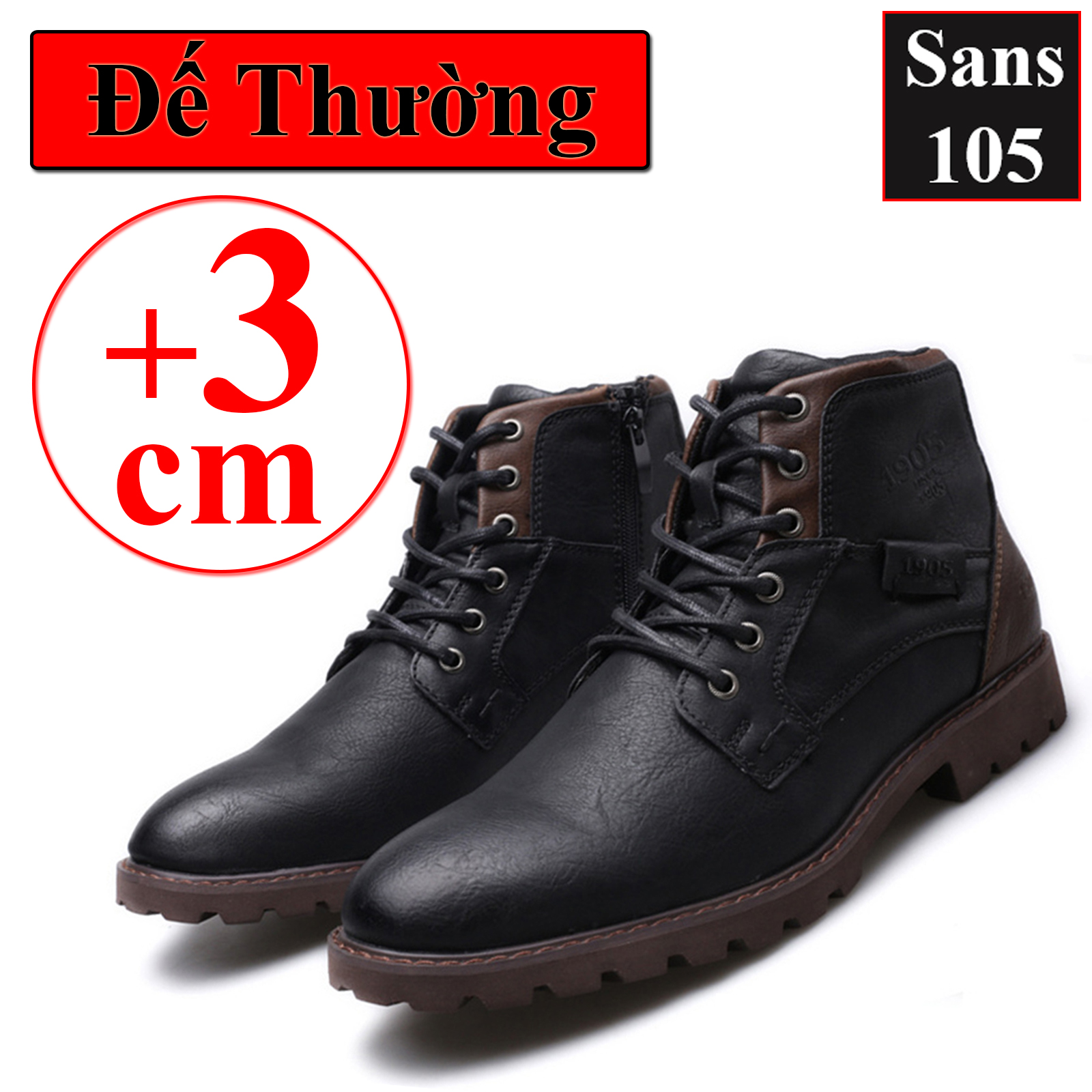 Giày boot nam martin boots Sans105 da bò thật big size 48 47 46 45 44 43 giầy cổ cao đen nâu đẹp bốt độn đế 6cm