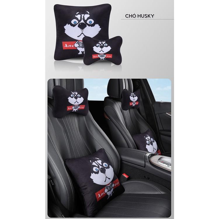 Set Bộ Gối Tựa Đầu Dựa Lưng Dùng Cho Xe Ô Tô Chần Bông Mẫu Cartoon Siêu Đẹp Độc Giá Rẻ