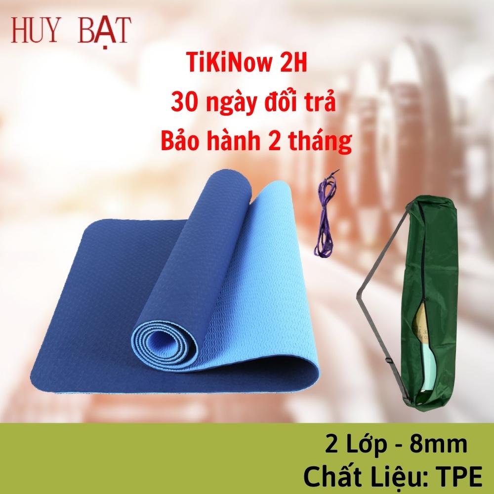 Thảm Tập Yoga, Tập Gym 8mm 2 Lớp Không Mùi + Túi Đựng Thảm + Dây Buộc Thảm Chính Hãng HUY BẠT - Giao Ngẫu Nhiên.