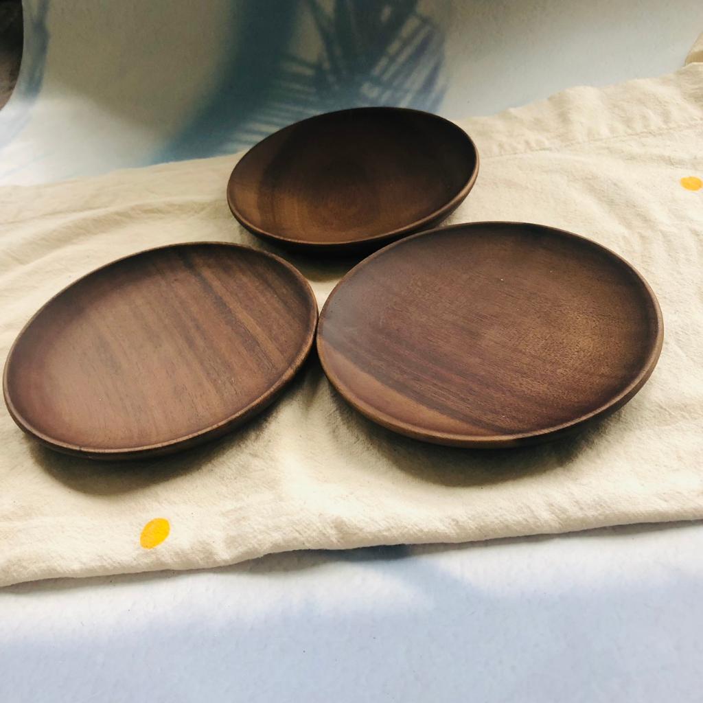 Đĩa/Chén Gỗ Keo Nâu Đen 14cm, Đĩa Đựng Trái Cây, Bánh Trái An Toàn Tiện Lợi, Chụp Ảnh Decor