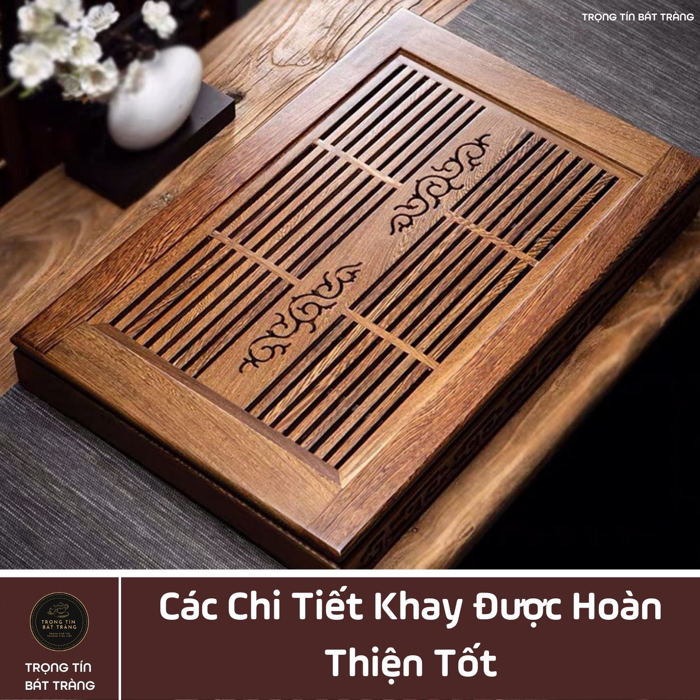 KT 33 Khay Trà Tre Cao Cấp Chữ Nhật Kích Thước 57*37*7