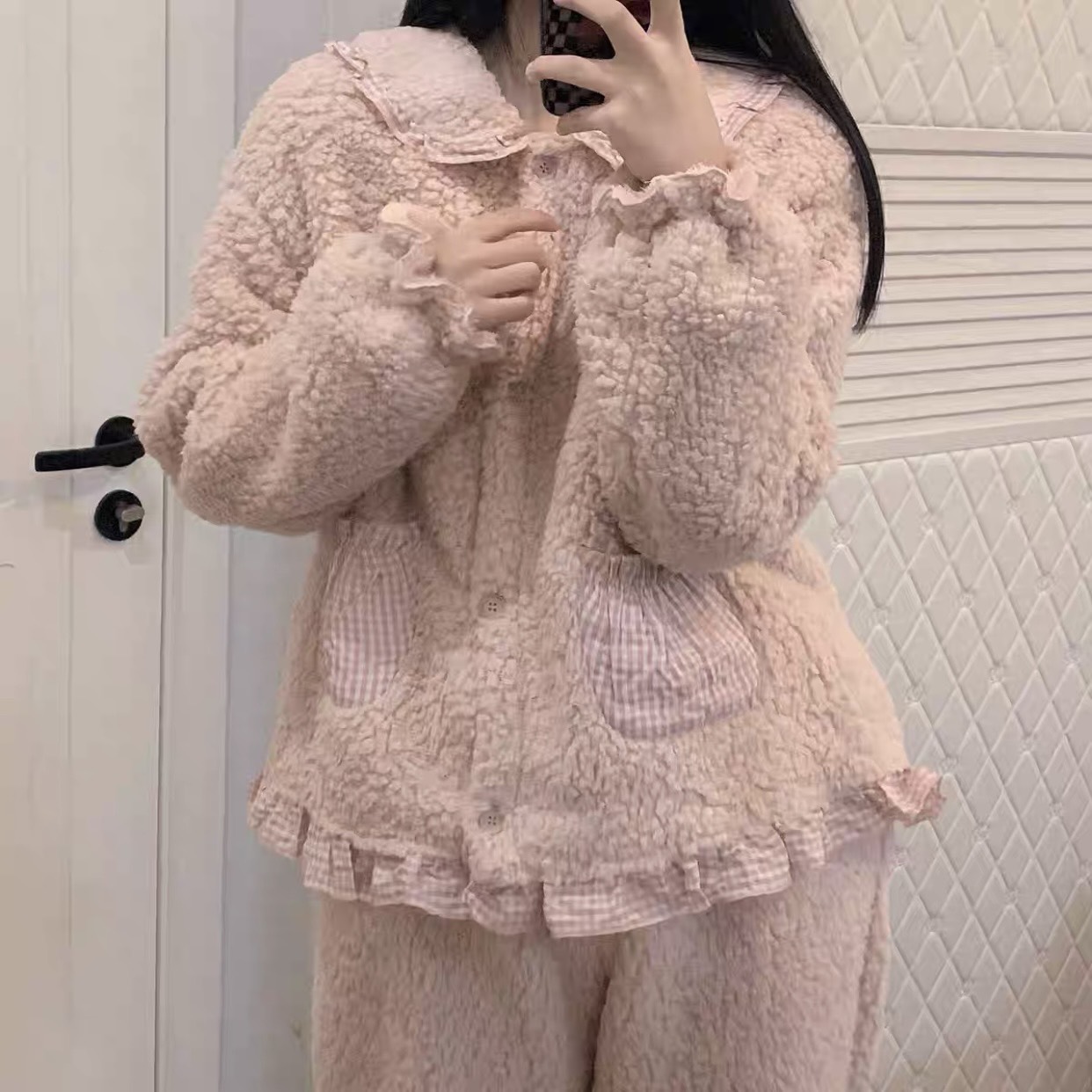 Bộ mặc nhà nữ lông dày mịn đẹp ấm, Bộ lông cừu cao cấp