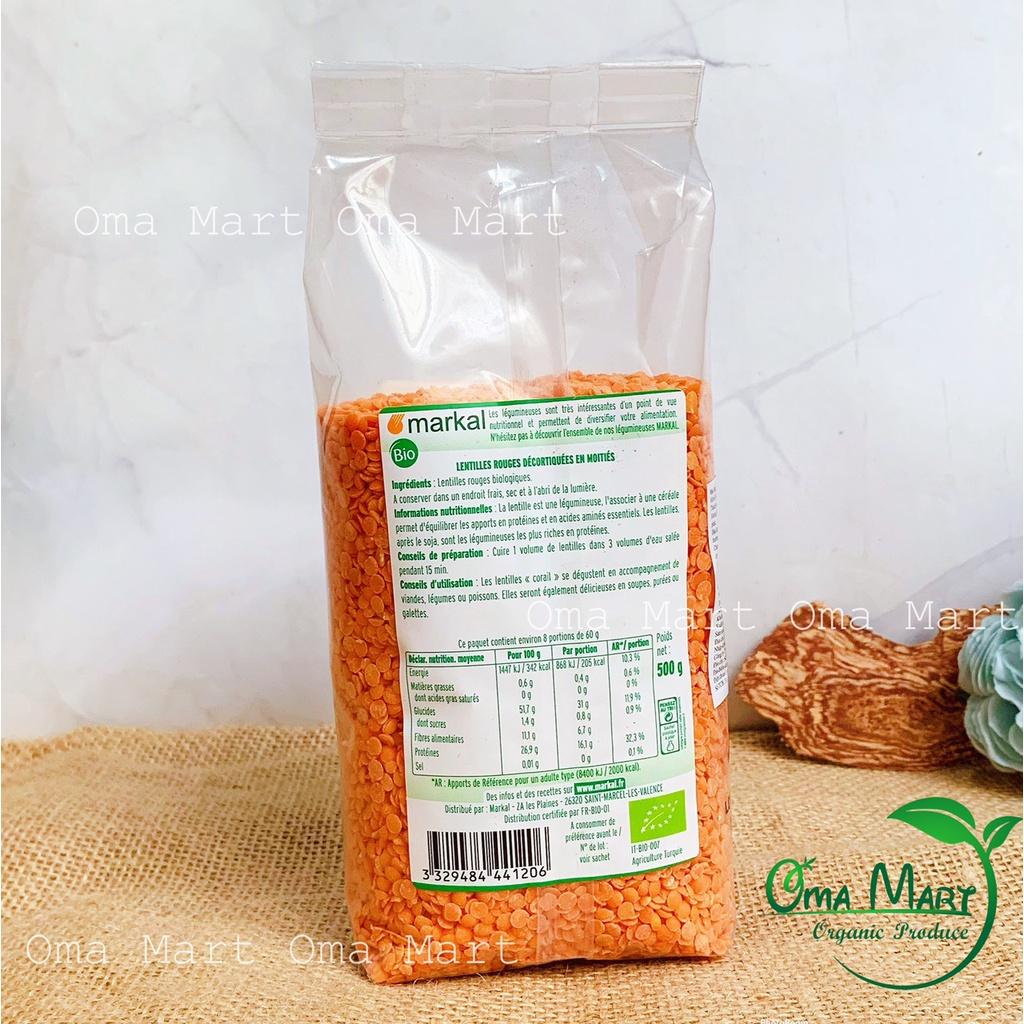 Đậu lăng đỏ cam san hô hữu cơ Markal 500g