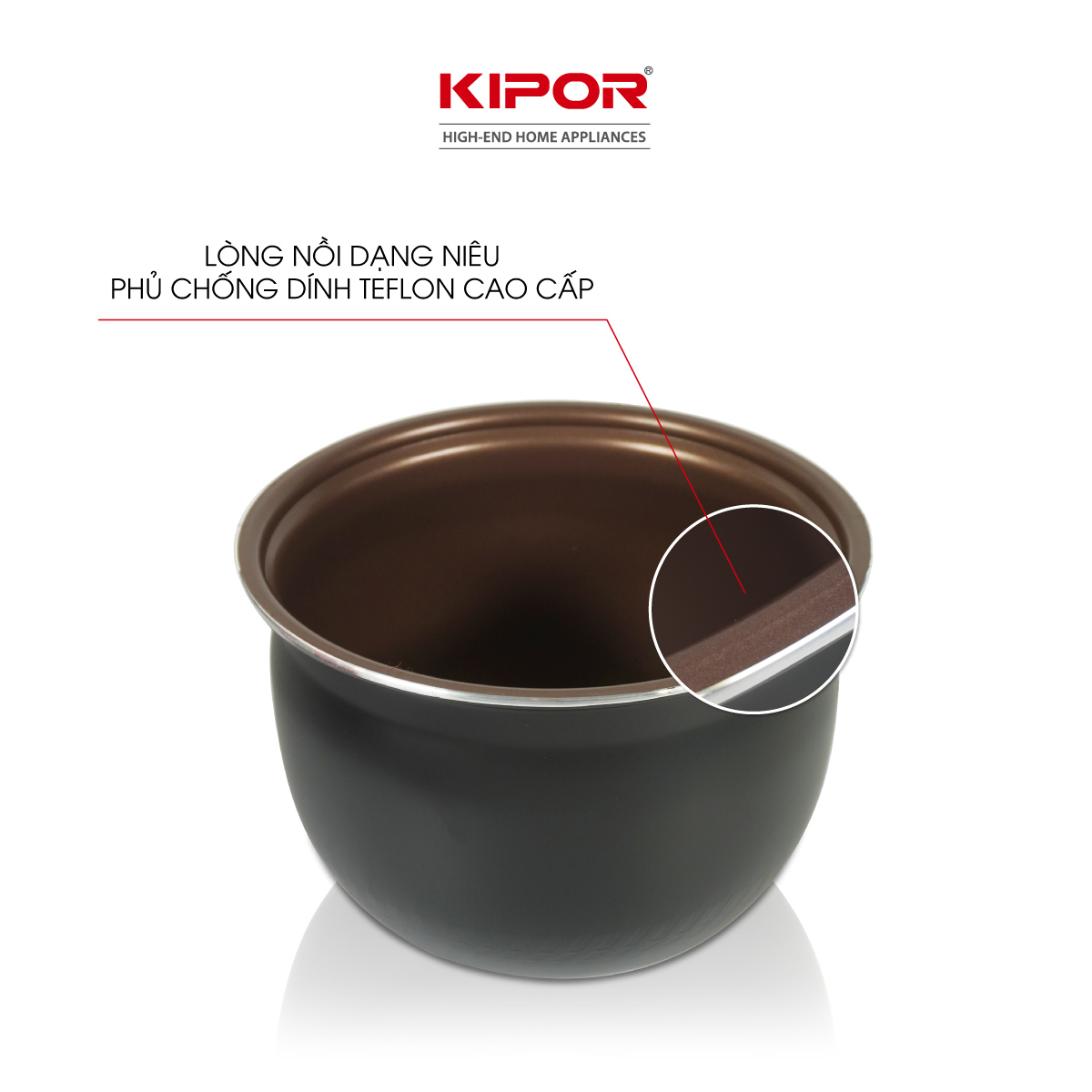 Nồi cơm điện KIPOR KP-N86918 - 1.8L - Lớp chống dính TEFLON cao cấp, lòng nồi niêu - Lòng nồi dày 3mm 1kg - Hàng chính hãng