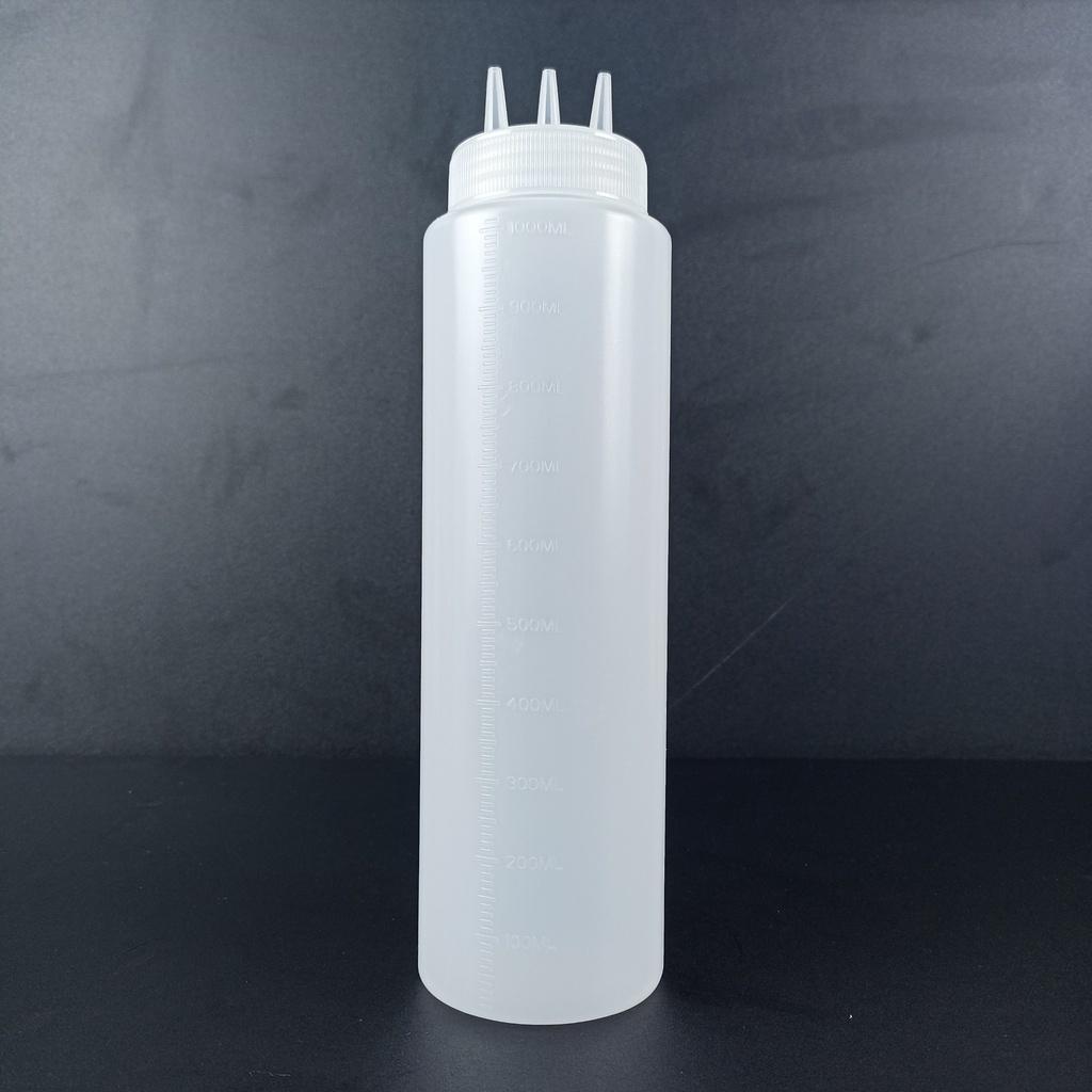 Bình nhựa 3 đầu đựng tương, sữa đặc, nước sốt có vạch chia định lượng