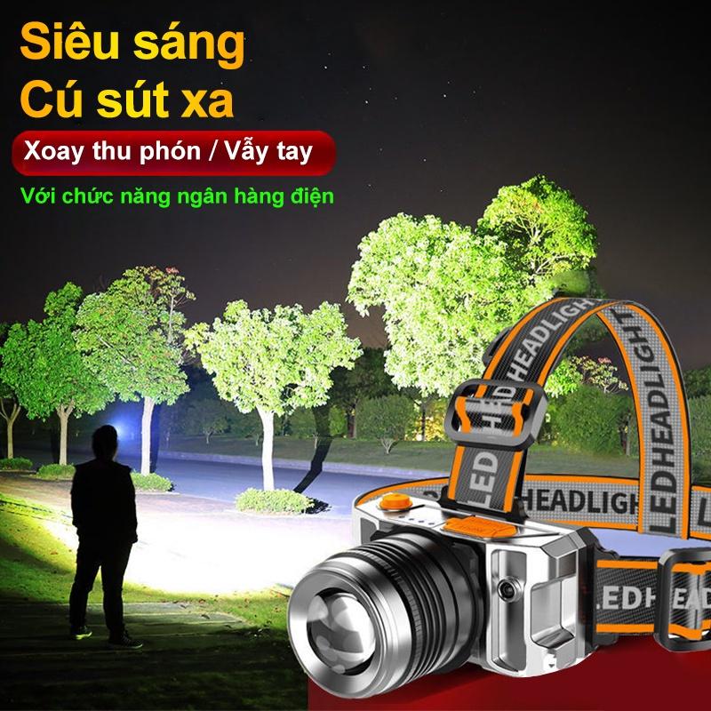 Đèn pin đội đầu 1 bóng siêu sáng chiếu xa 200m, chống thấm nước, 3 chế độ sáng có Zoom xa gần, đèn