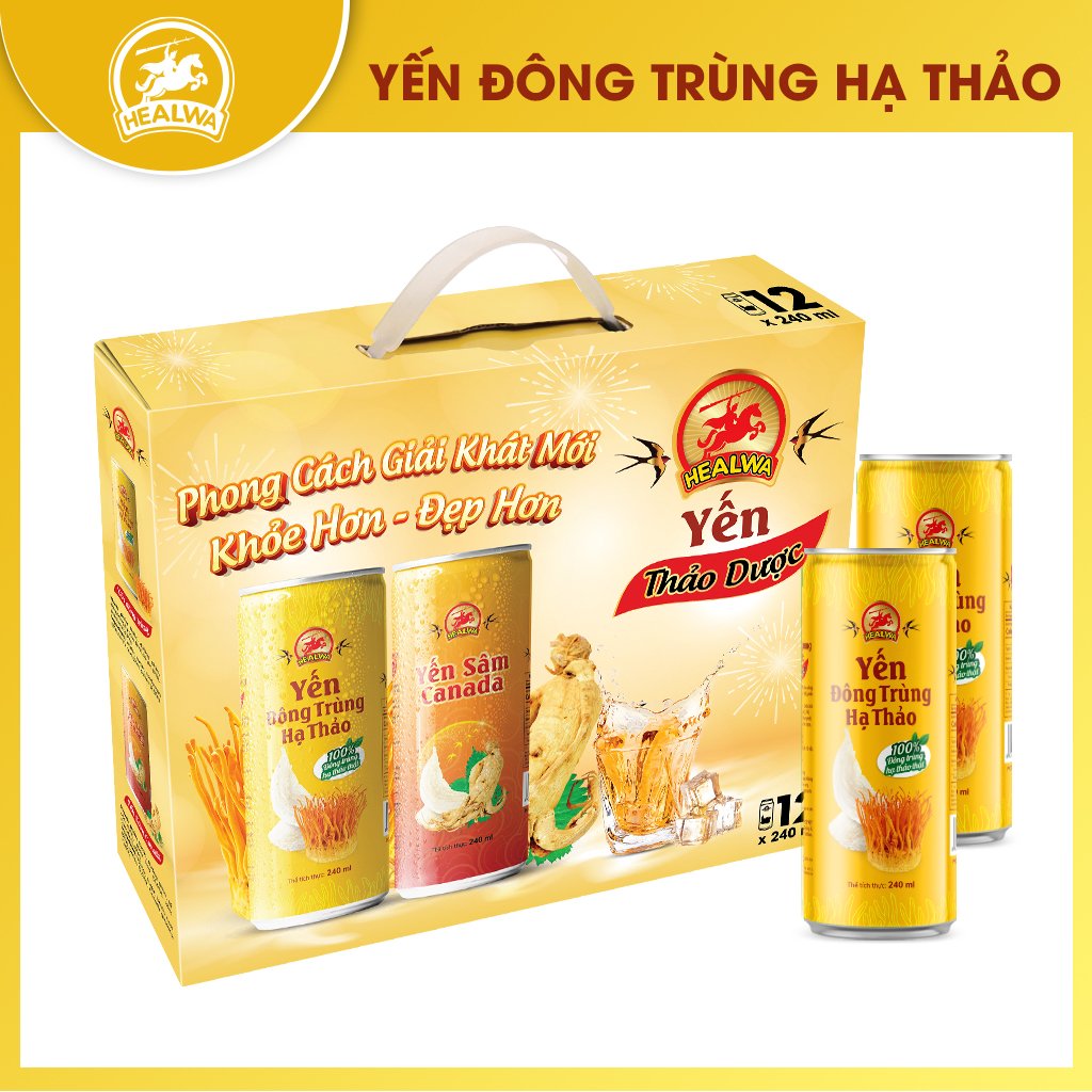 Nước yến đông trùng hạ thảo Healwa (1 thùng x 12 lon x 240ml) thức uống dinh dưỡng dành cho người Việt