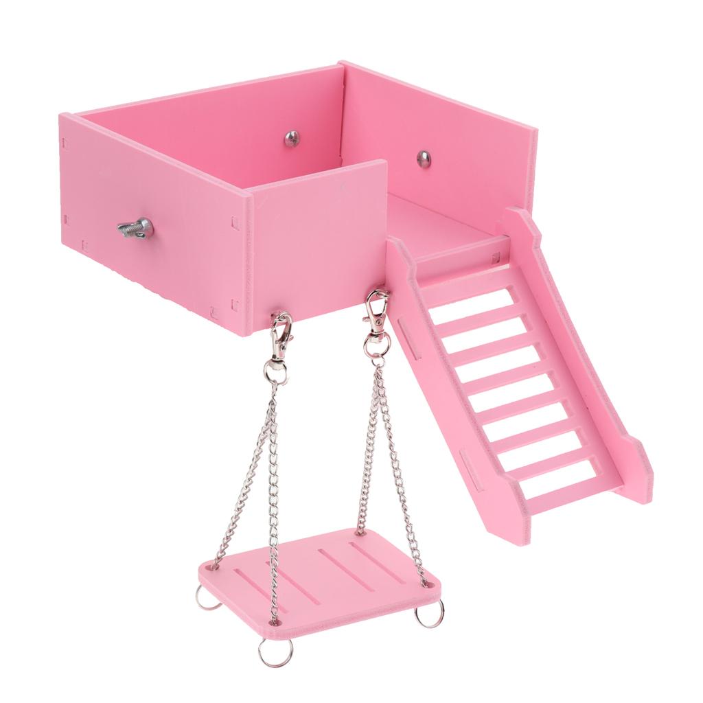 Wooden Platform Swing and Ladder Set for Mouse Chinchilla Rat Gerbil Pink