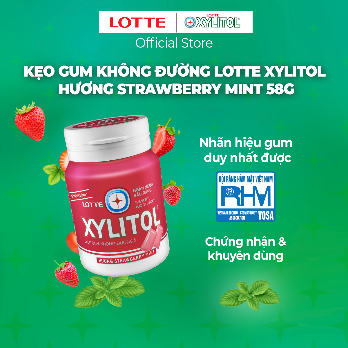 Combo 6 Kẹo Gum Không Đường Lotte Xylitol - Hương Strawberry Mint 55.1g