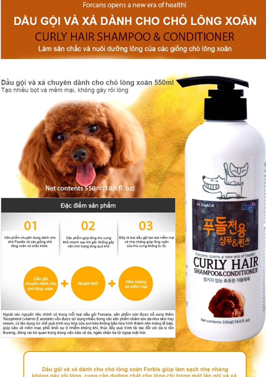 SỮA TẮM CHUYÊN DỤNG CHO CHÓ LÔNG XOĂN NHƯ POODLE CURLY HAIR FORBIS FORCANS  (550ML)