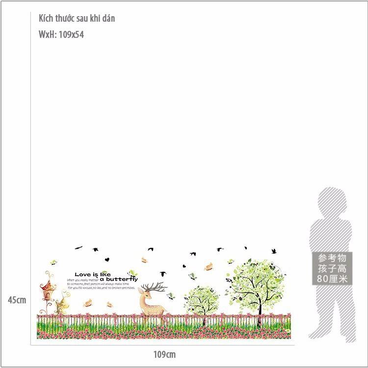 Decal dán tường cho bé hình hàng rào vườn hoa hươu sao