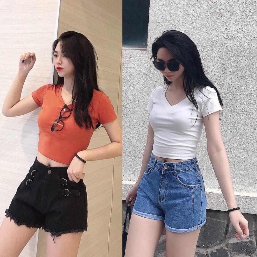 ÁO THUN F21 CROPTOP TRƠN ÔM BODY - CỔ TIM