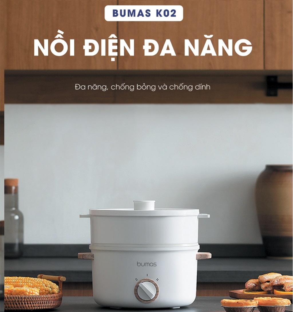 Nồi điện đa năng Sothing Bumas K02, dung tích 2,5L công suất 700w, chống dính, dùng nấu nướng chiên xào- Hàng chính hãng