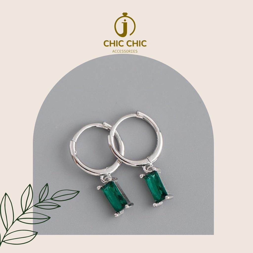 Bông Tai Nữ Nhỏ Hình Chữ Nhật Đính Đá Zircon Màu Sắc Tinh Tế | Bông tai Chic Chic A25
