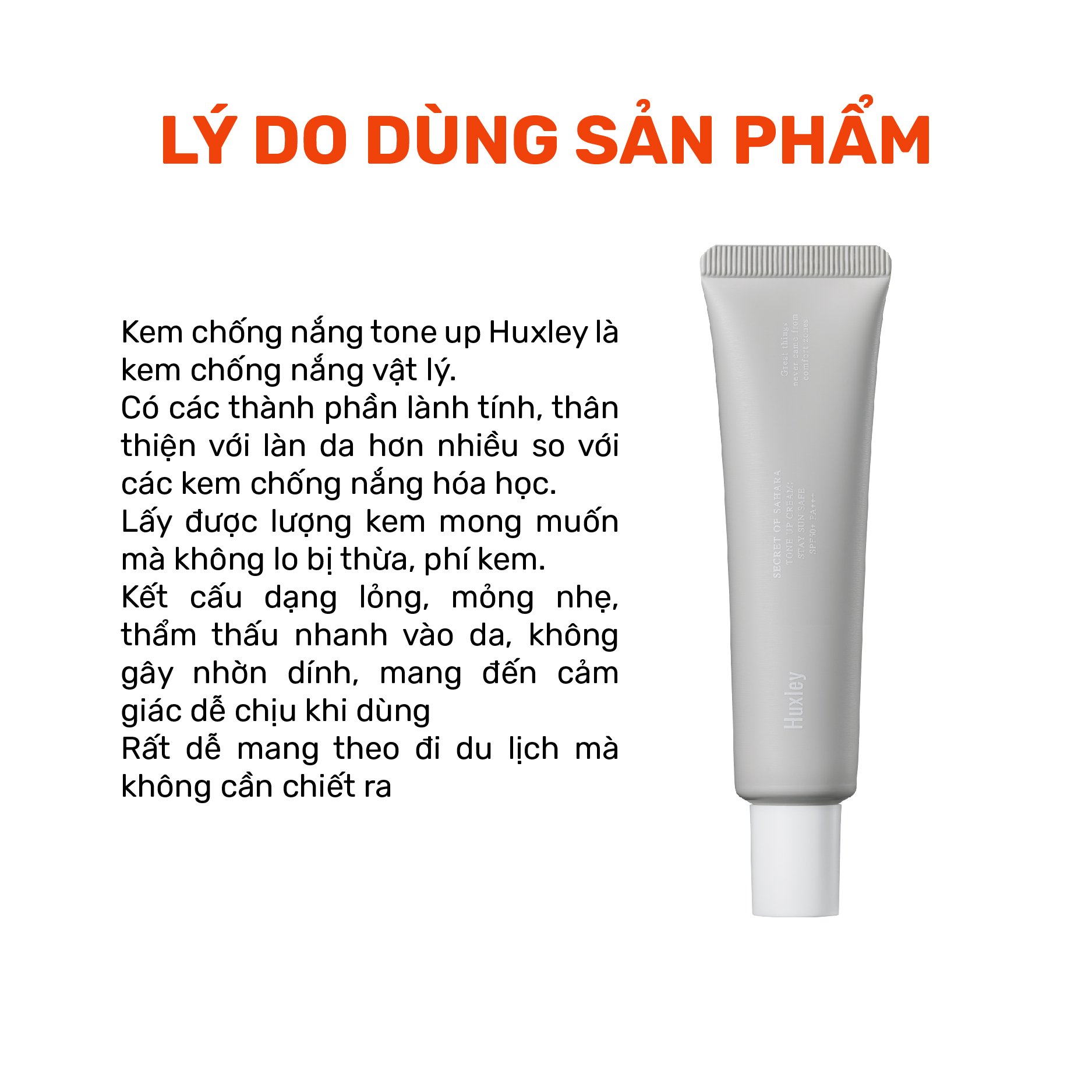 Kem chống nắng dưỡng da trắng sáng tức thì Huxley Tone Up Cream Stay Sun Safe SPF50+ PA+++ 35ml