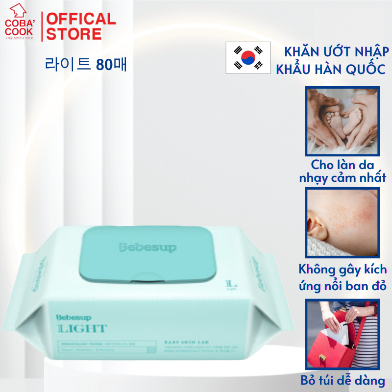 Khăn ướt Bebesup Light 80 Tờ/ Gói Nhập Khẩu Hàn Quốc Thương Hiệu Bebesup