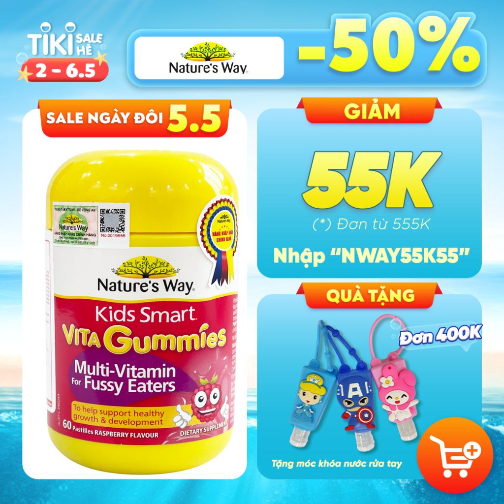 Kẹo Dẻo Cho Bé Nature's Way Kids Smart Vita Gummies Multi Vitamin for Fussy Eaters Kích Thích Ăn Ngon 60 Viên