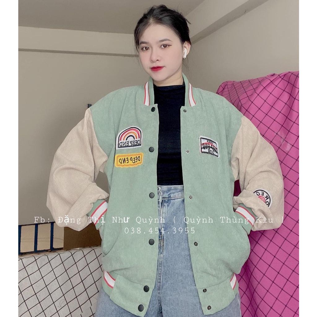 Áo khoác bomber nhung tăm thêu nổi oversize 4 màu cực chill