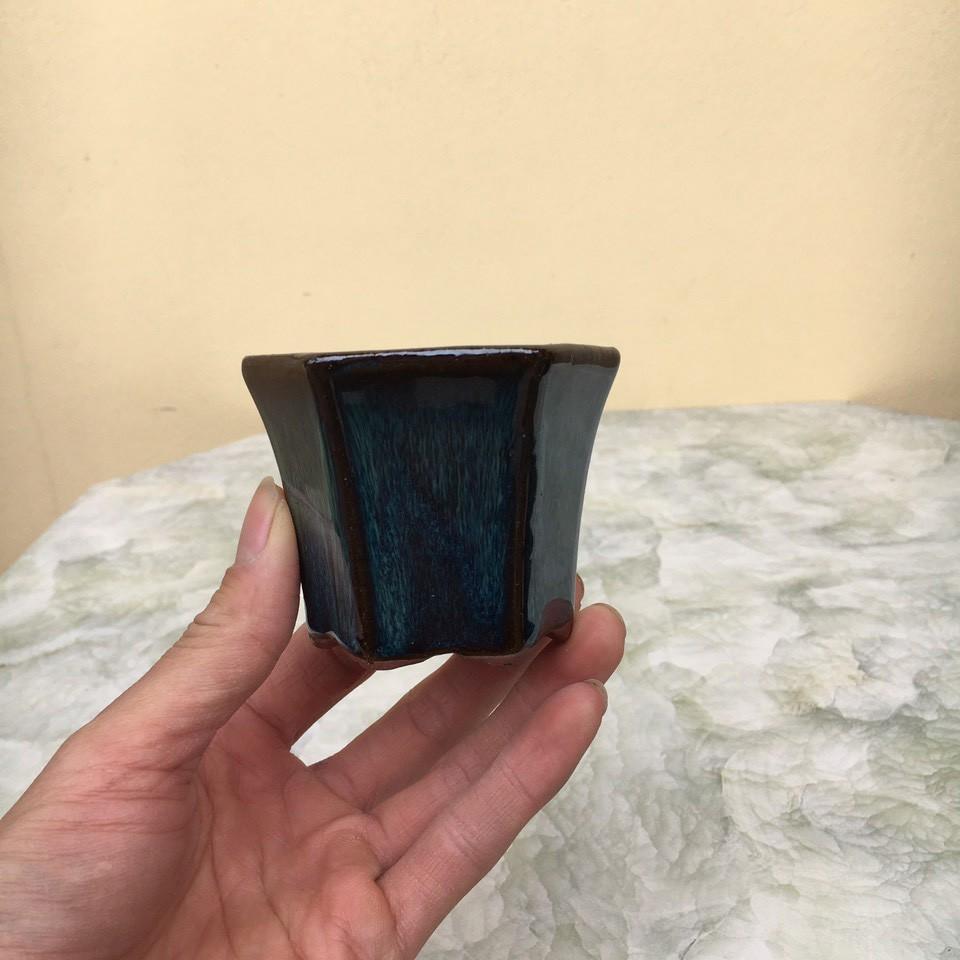 Chậu bonsai Lục loe mini men hỏa biến gốm Bát tràng 1 size BM-126