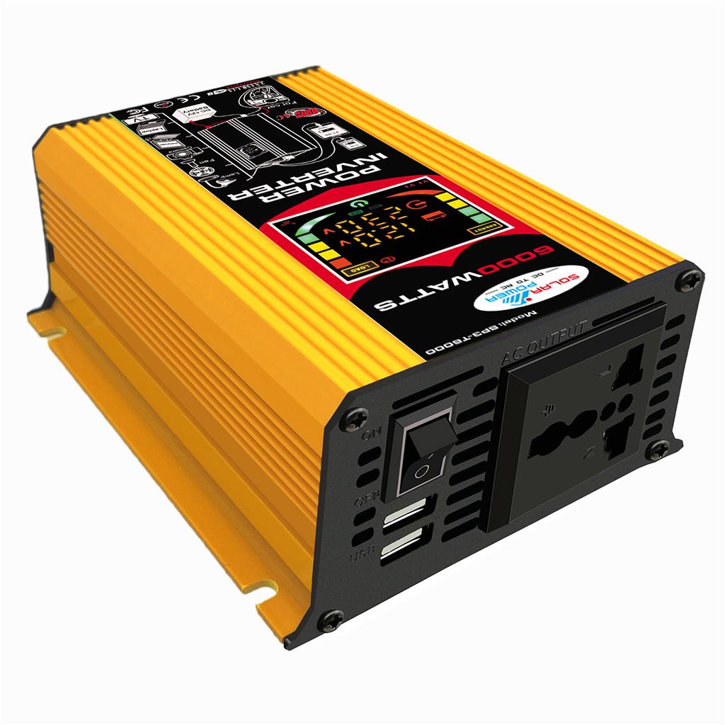 500W (6000W Peak) Car Power Inverter 12V to 220V DC to AC LED Display Yellow