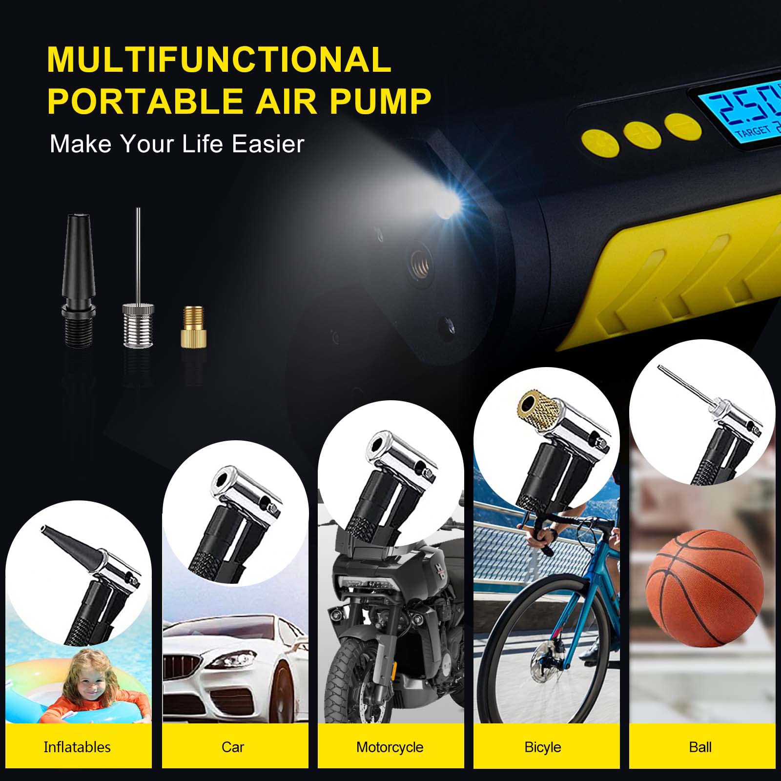 Máy Bơm Lốp Mini Cầm Tay Không Dây Pin Sạc Fast Tire Pump