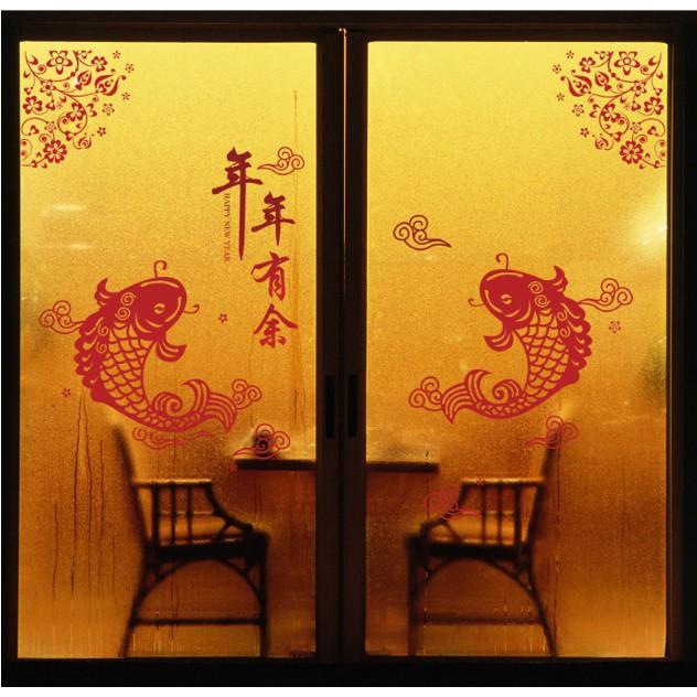Decal trang trí Tết - Cặp Cá Chép đỏ báo Hỷ