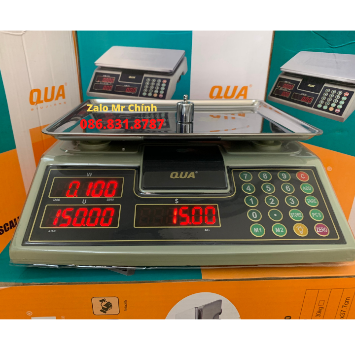 Cân điện tử tính tiền 30kg bán rau củ quả, thịt, cá, thực phẩm - cân điện tử QUA910 30kg tính giá tiền hàng cao cấp dùng cho chuỗi siêu thị, nhà hàng, tạp hóa, bán hàng ở chợ