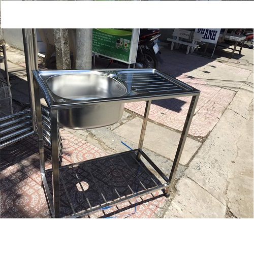Chậu Rửa Bát Inox 304 Hwata 1 Hộc 1 Bàn Chờ Có Chân Hàng Chính Hãng