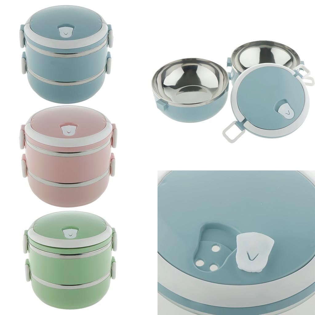 Stainless Steel Thermal Lunch Box Portable Tiffin Bento Box 2 Tier Pink