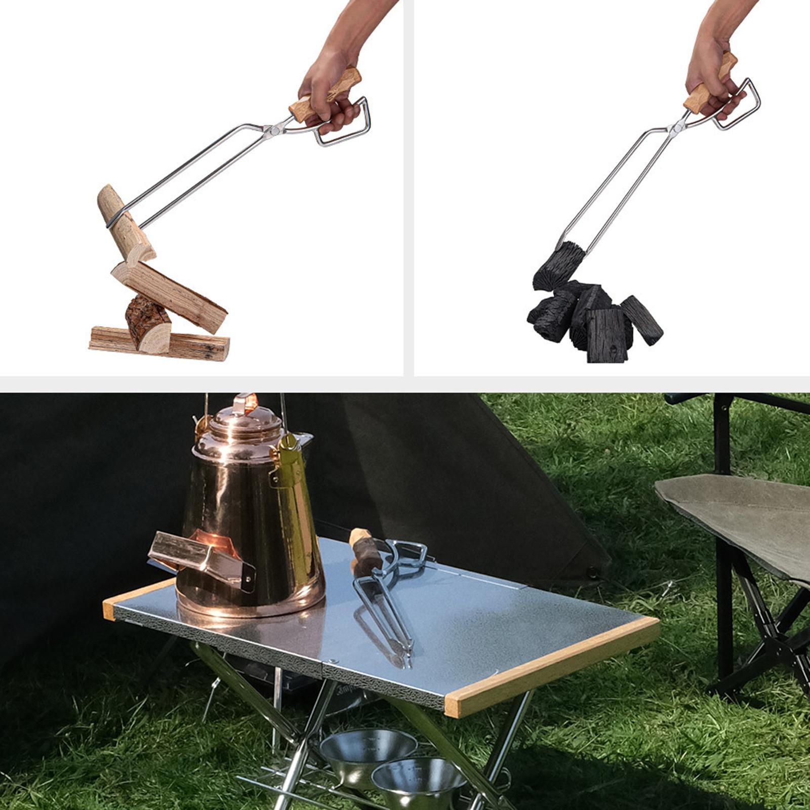 Kẹp BBQ bằng gỗ bằng thép không gỉ để cắm trại Được sử dụng để thêm củi, củi và than để nướng và đốt.