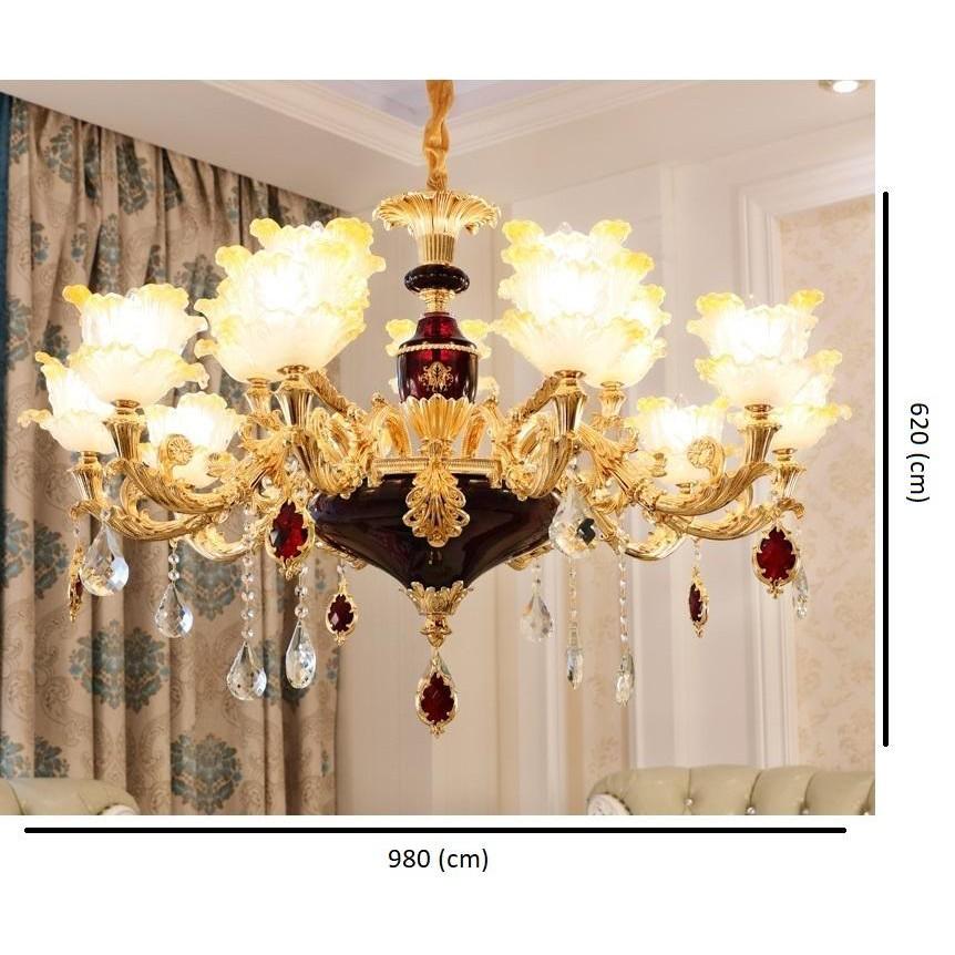Đèn chùm trang trí nội thất IRELIA phong cách Châu Âu hiện đại loại 6, 8, 15 tay - Tặng kèm bóng LED cao cấp