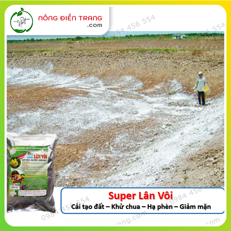 Super Lân Vôi Bio Green - Túi 2kg - Khử trùng đất, Cải tạo đất, Khử chua, Hạ phèn, Giảm mặn VTNN Nông Điền Trang 3 đánh giá
