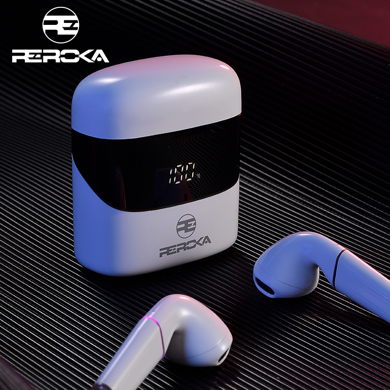 Tai Nghe True Wireless  REROKA-CYBORG Bluetooth V5.0, đeo êm tai, âm thanh sống động, hộp sạc có màn hình led hiển thị  - Hàng chính hãng