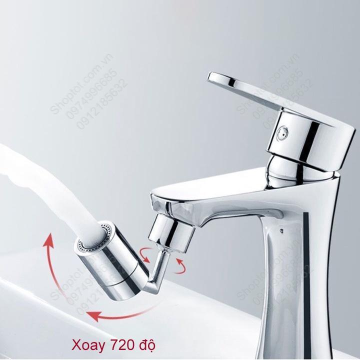 Đầu vòi nước xoay 720 độ làm bằng hợp kim đồng mạ Crom sáng bóng, đầu vòi nhựa ABS 01 chế độ tạo bọt
