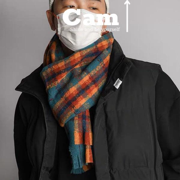 Khăn Len Quàng Cổ Nam Nữ Khăn Len Đôi Quàng Cổ Tặng Quà Noel Khăn Len Quàng Cổ Nam Nữ Khăn Kẻ Caro Vintage Cam