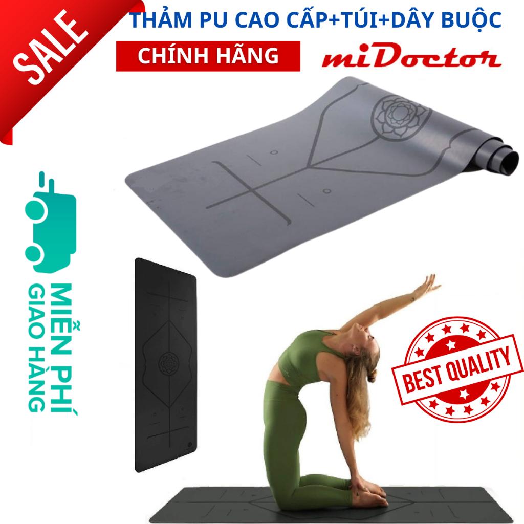 Thảm Tập Yoga Da PU Định Tuyến - Màu XÁM Chính Hãng miDoctor Tặng Kèm Túi Đựng Thảm và Dây Buộc Cao Cấp