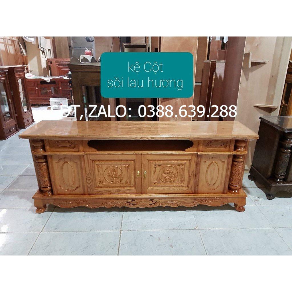 Kệ tivi cột, gỗ sồi dài 1m6, 1m8