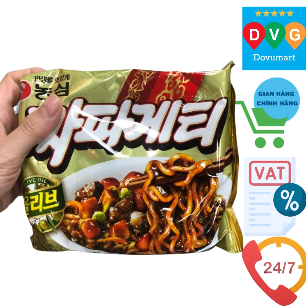 Hình ảnh Thùng 40 Gói Mì Trộn Tương Đen Japaghetti Oliu Không Cay Nongshim Hàn Quốc 140G (Hàng Nội Địa Date 6 Tháng) / 농심) 올리브 짜파게티 140G