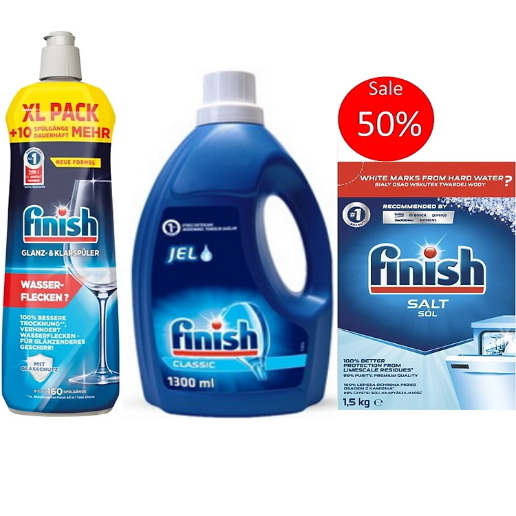 Combo: Gel 1.5L + Muối 1.5kg + Nước làm bóng 1150ml + Vệ sinh máy 250ml