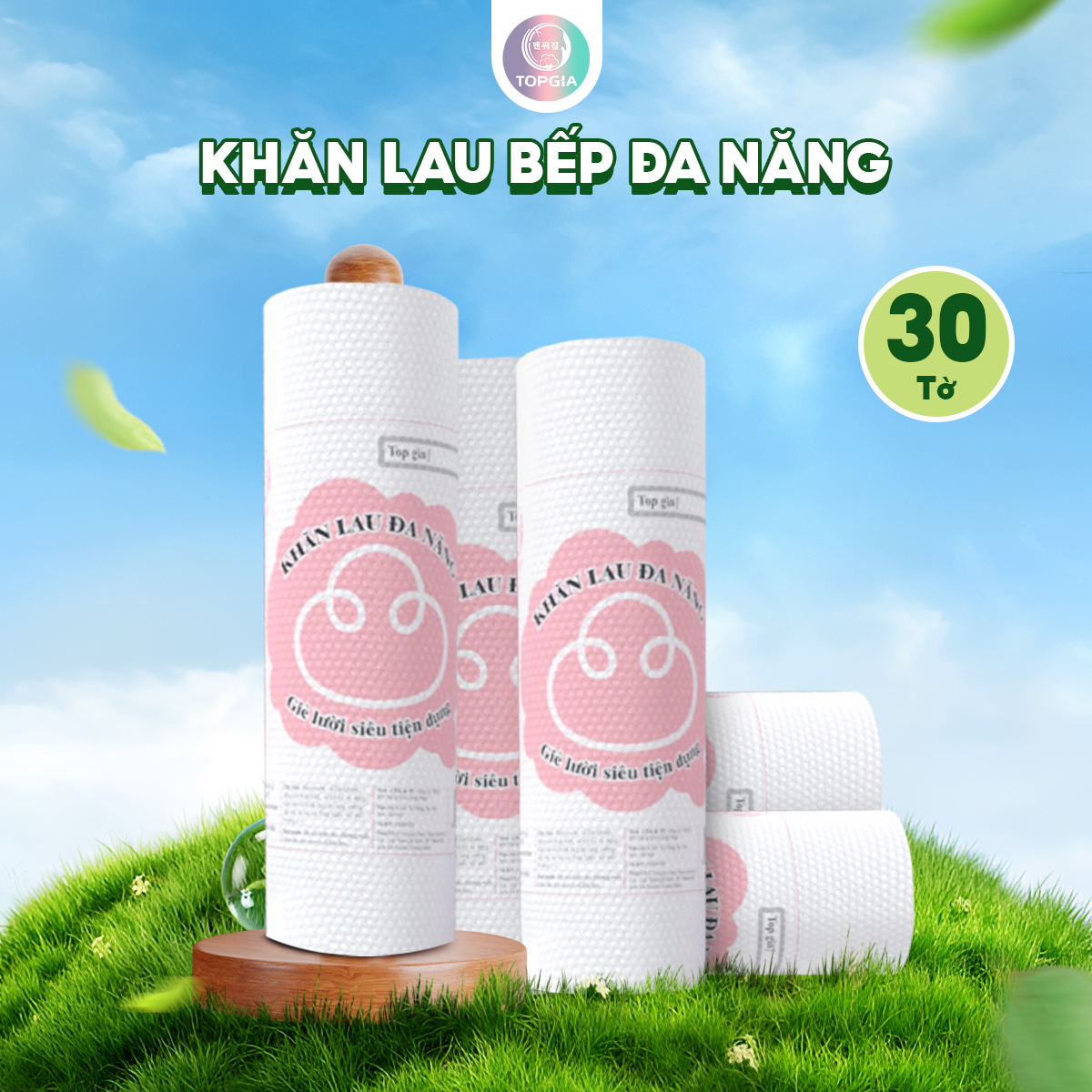 Khăn lau dùng 1 lần đa năng Top Gia, giấy vải lau bếp tiện lợi cho mọi gia đình, thấm hút tốt